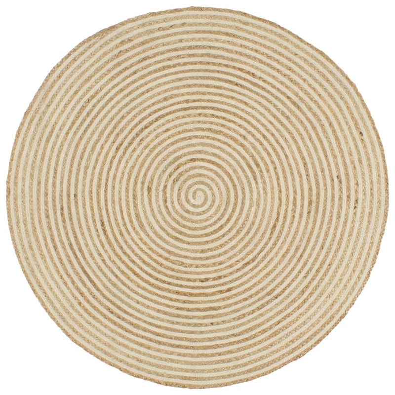 Handmade Rug Jute with Spiral Design White 120 cm