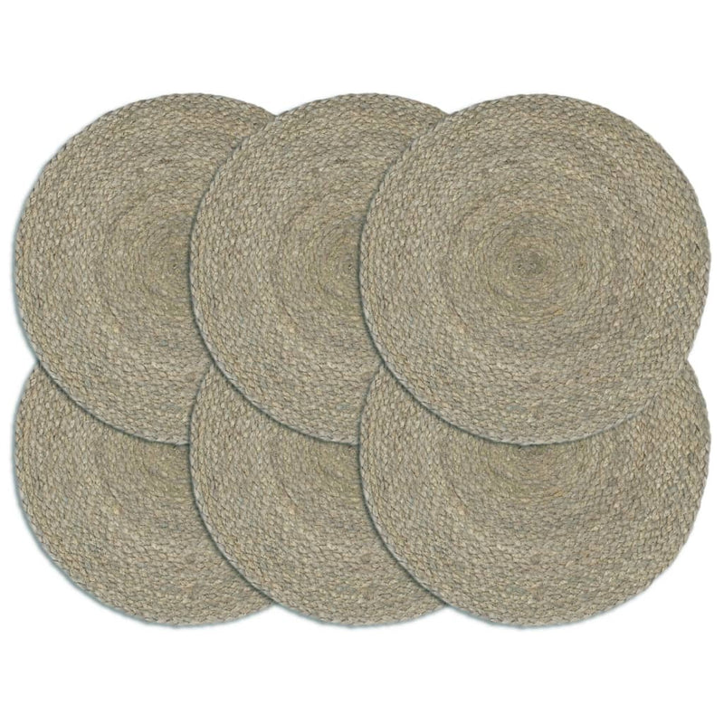 Placemats 6 pcs Plain Grey 38 cm Round Jute