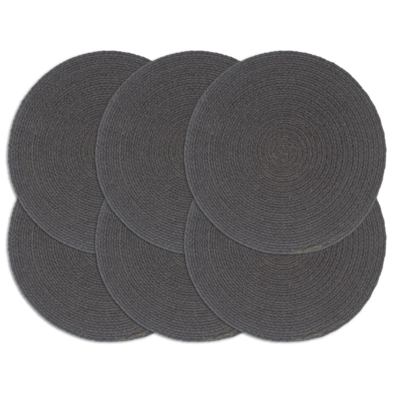 Placemats 6 pcs Plain Dark Grey 38 cm Round Cotton