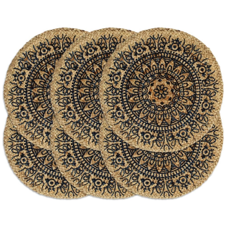 Placemats 6 pcs Dark Blue 38 cm Round Jute