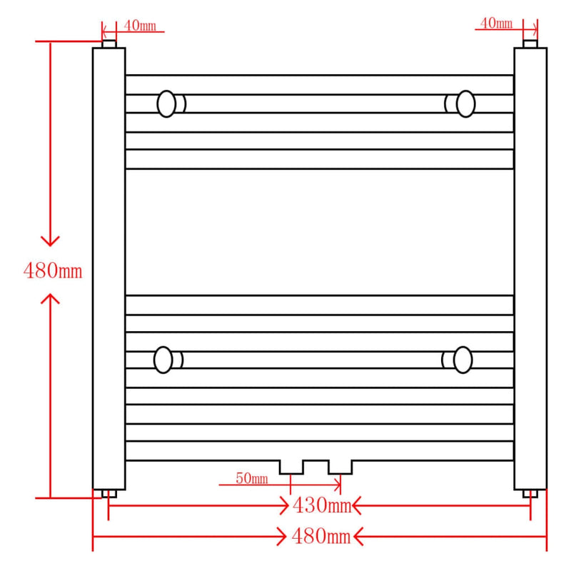 Black Bathroom Central Heating Towel Rail Radiator Straight 480x480mm