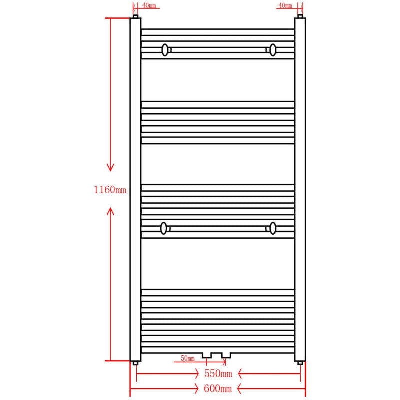 Black Bathroom Central Heating Towel Rail Radiator Straight 600x1160mm