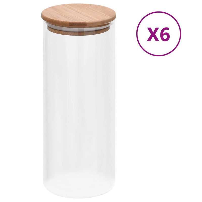 Storage Glass Jars with Bamboo Lid 6 pcs 1000 ml