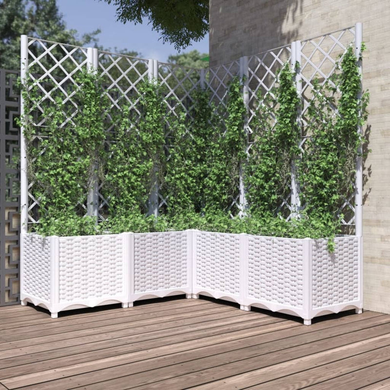 Garden Planter with Trellis White 120x120x136 cm PP