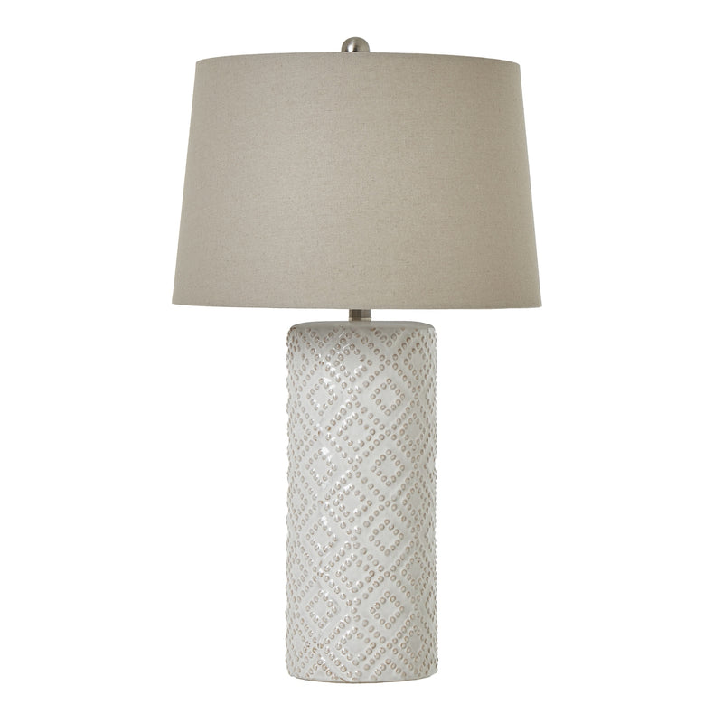 White Beaded Ceramic Lamp With Linen Shade