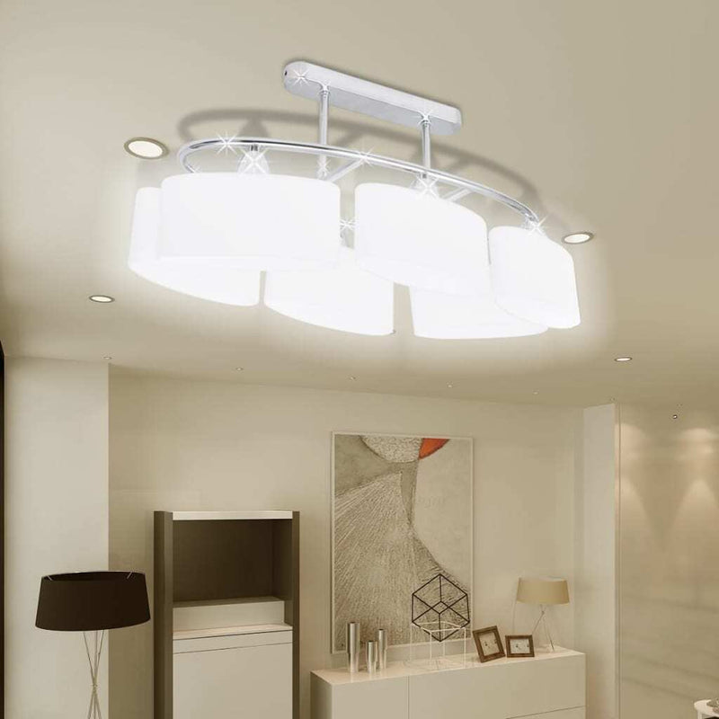 Ceiling Lamp with Ellipsoid Glass Shades for 6 E14 Bulbs