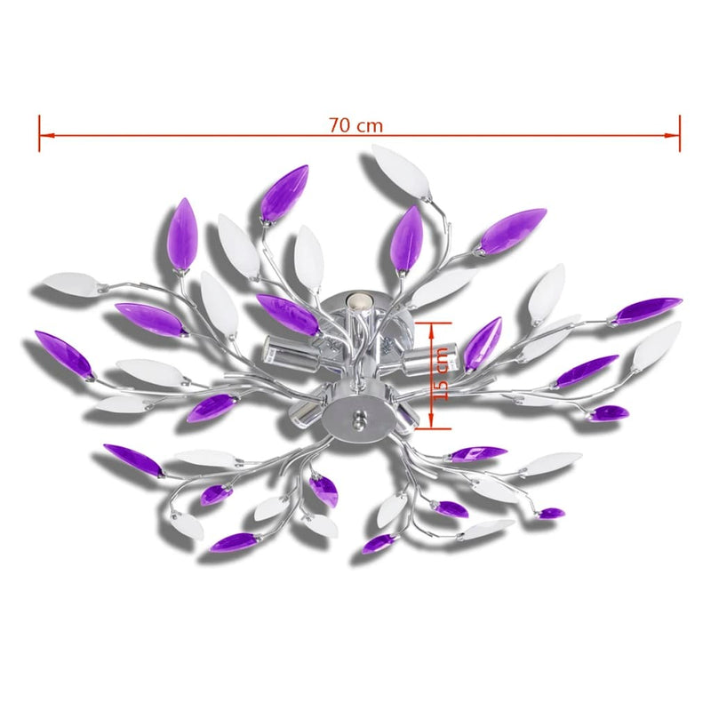 Purple&White Ceiling Lamp Acrylic Crystal Leaf Arms for 5 E14 Bulbs