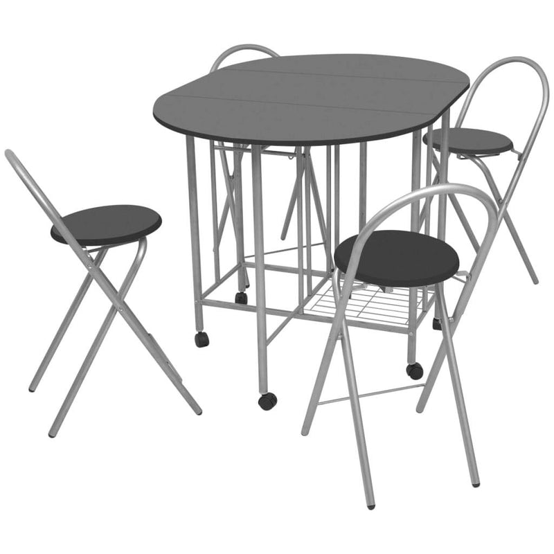 Five Piece Folding Dining Set MDF Black