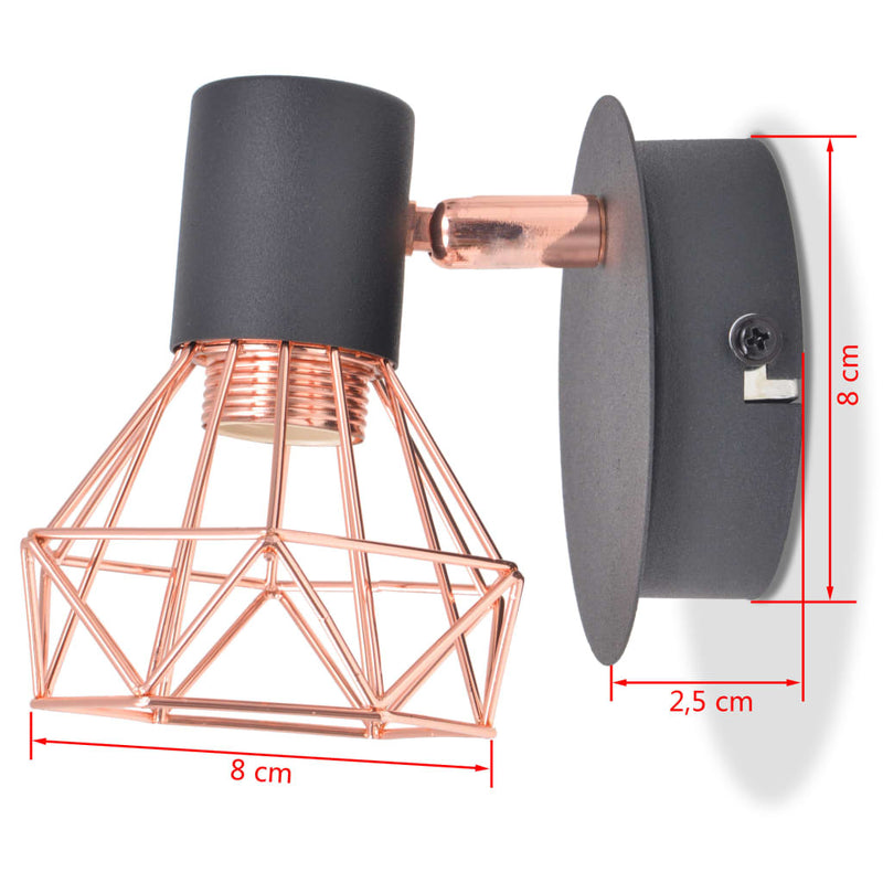 Wall Lamp 2 pcs E14 Black and Copper