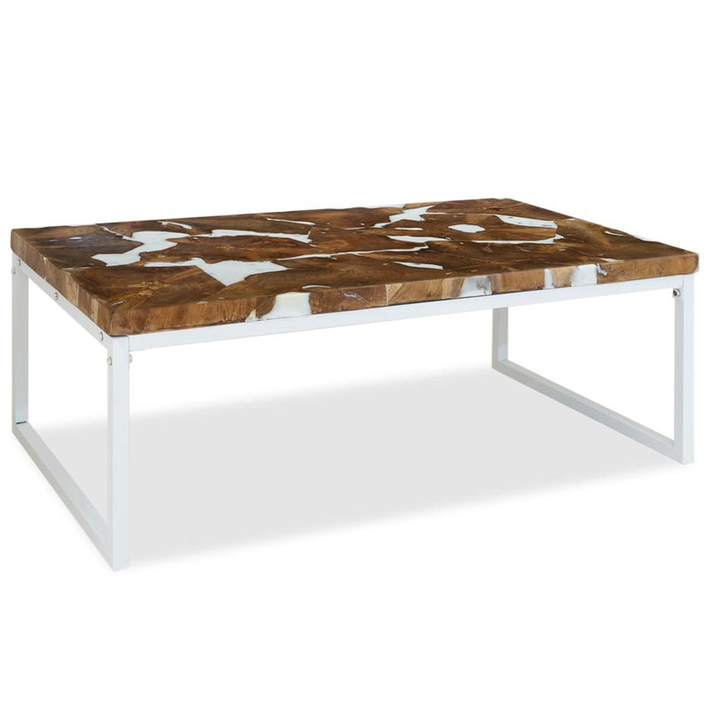 Coffee Table Teak Resin 110x60x40 cm White and Brown