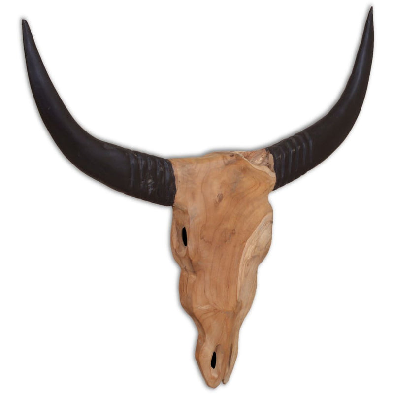 Wall-Mounted Bull Skull Sculpture Teak 69x6x60 cm