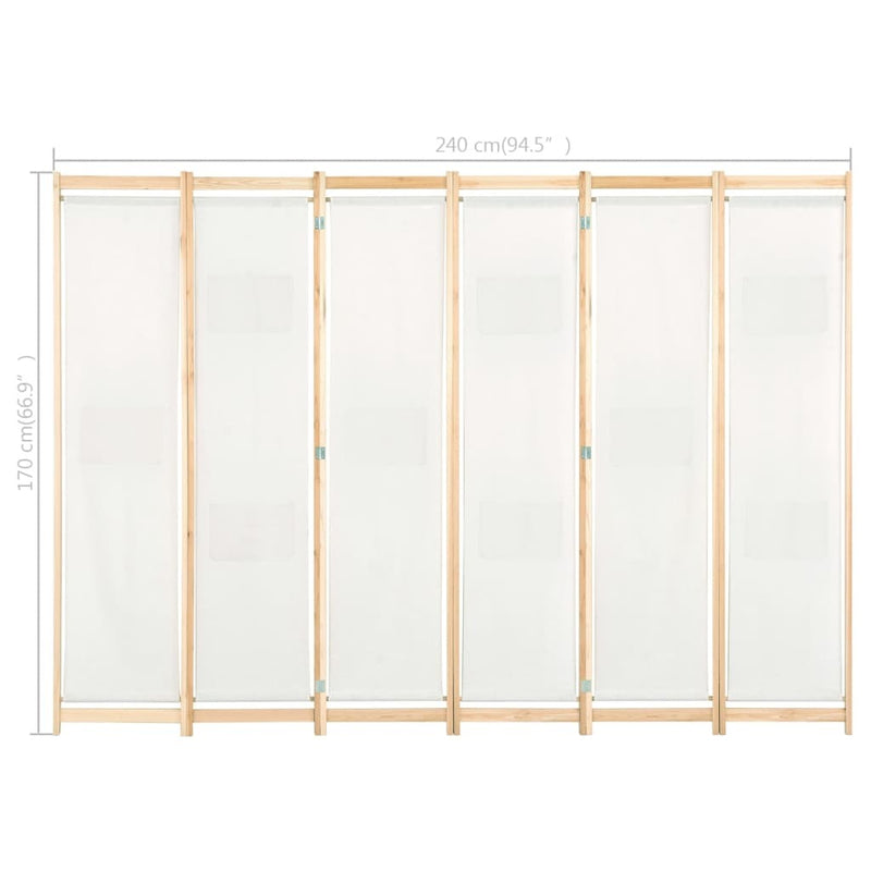 6-Panel Room Divider Cream 240x170x4 cm Fabric