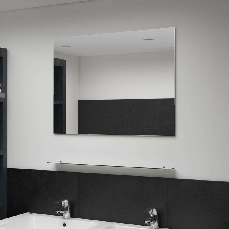 Wall Mirror with Shelf 80x60 cm Tempered Glass