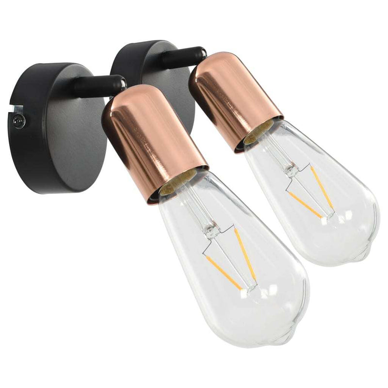 Spot Lights 2 pcs with Filament Bulbs 2 W Black and Copper E27