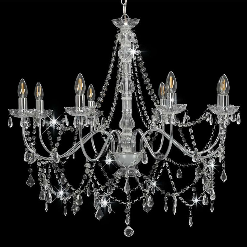 Chandelier with Beads Silver 8 x E14 Bulbs