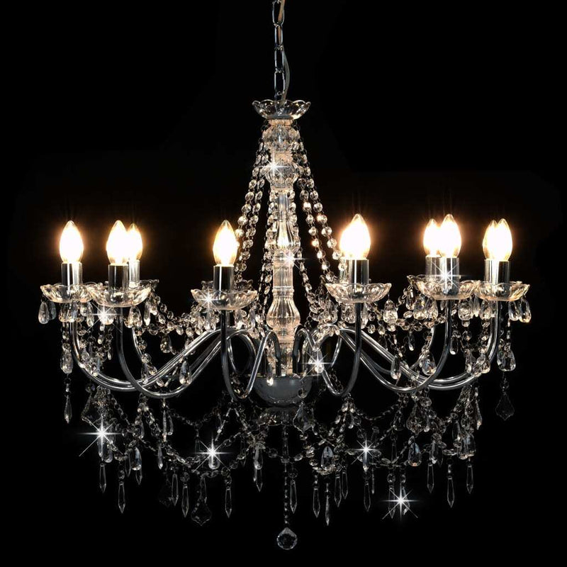 Chandelier with Beads Silver 12 x E14 Bulbs