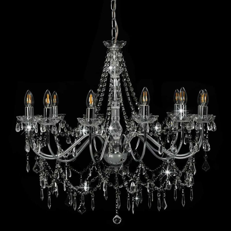 Chandelier with Beads Silver 12 x E14 Bulbs