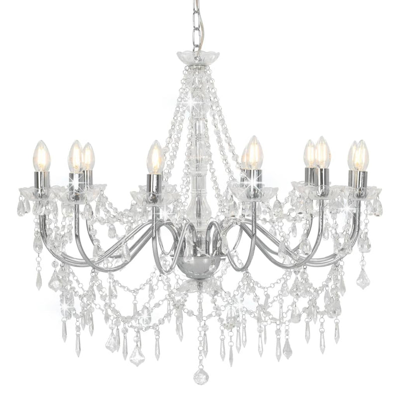 Chandelier with Beads Silver 12 x E14 Bulbs