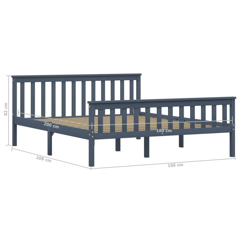 Bed Frame without Mattress Grey Solid Pinewood 160x200 cm