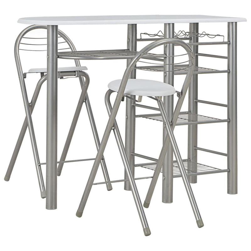 3 Piece Bar Set with Shelves Wood and Steel White