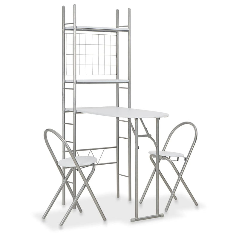 3 Piece Folding Dining Set with Storage Rack MDF and Steel White