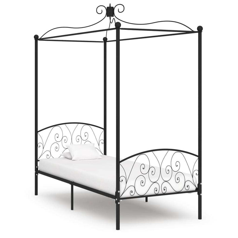 284474  Canopy Bed Frame without Mattress Black Metal 90x200 cm