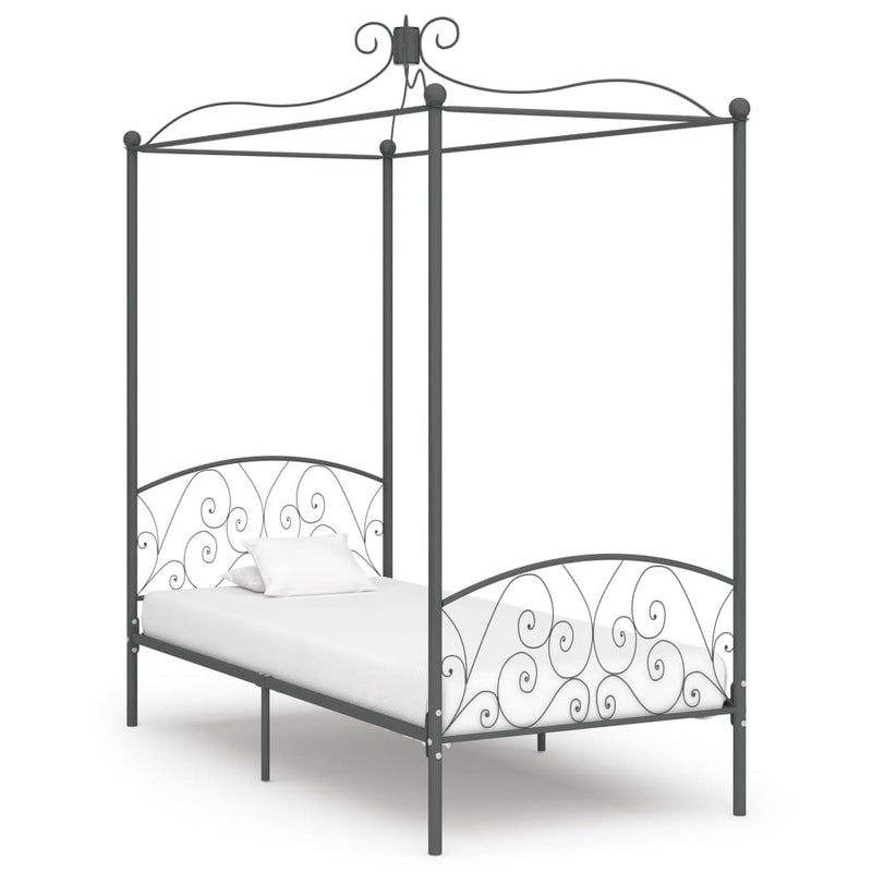 284480  Canopy Bed Frame without Mattress Grey Metal 90x200 cm