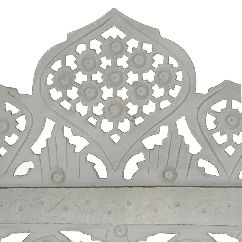 Hand carved 4-Panel Room Divider Grey 160x165 cm Solid Mango Wood