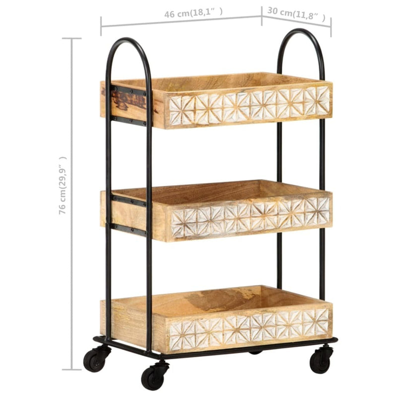 3-Tier Kitchen Trolley 46x30x76 cm Solid Mango Wood