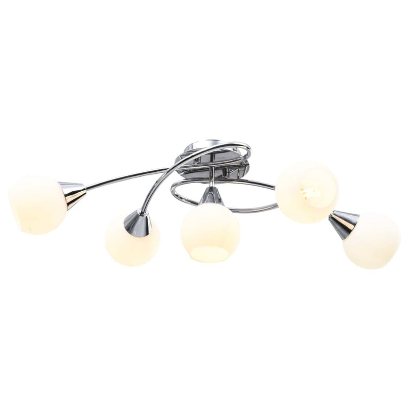 Ceiling Lamp with Ceramic Shades for 5 E14 Bulbs White Bowl