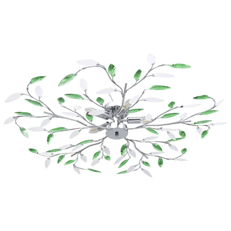 Ceiling Lamp with Acrylic Crystal Leaf Arms for 5 E14 Bulbs Green