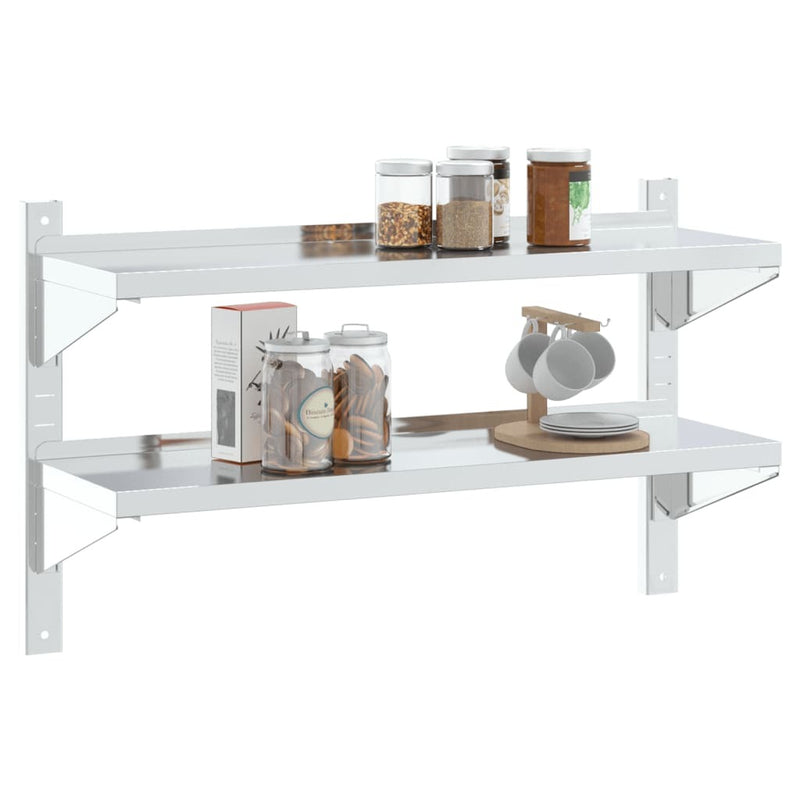 2-Tier Wall Shelf 100x30x60 cm Silver Stainless Steel