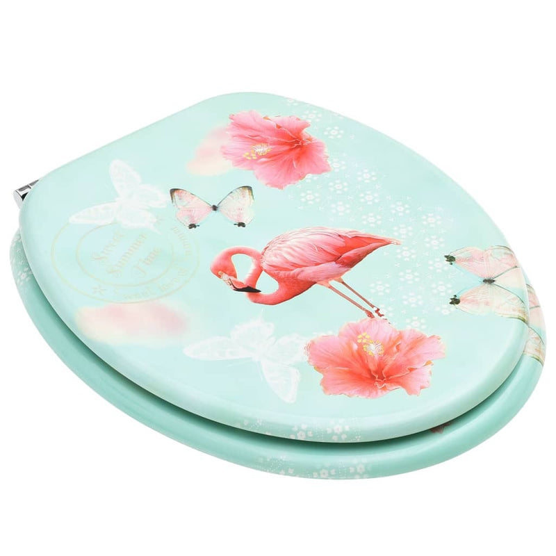 WC Toilet Seats with Lid 2 pcs MDF Flamingo Design