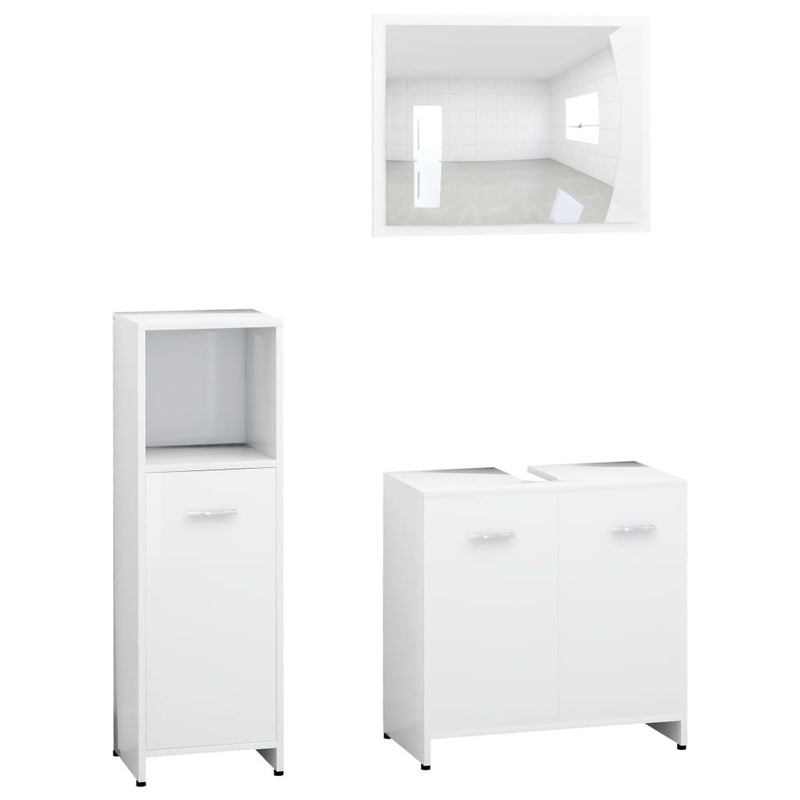 3 Piece Bathroom Furniture Set White Engineered Wood