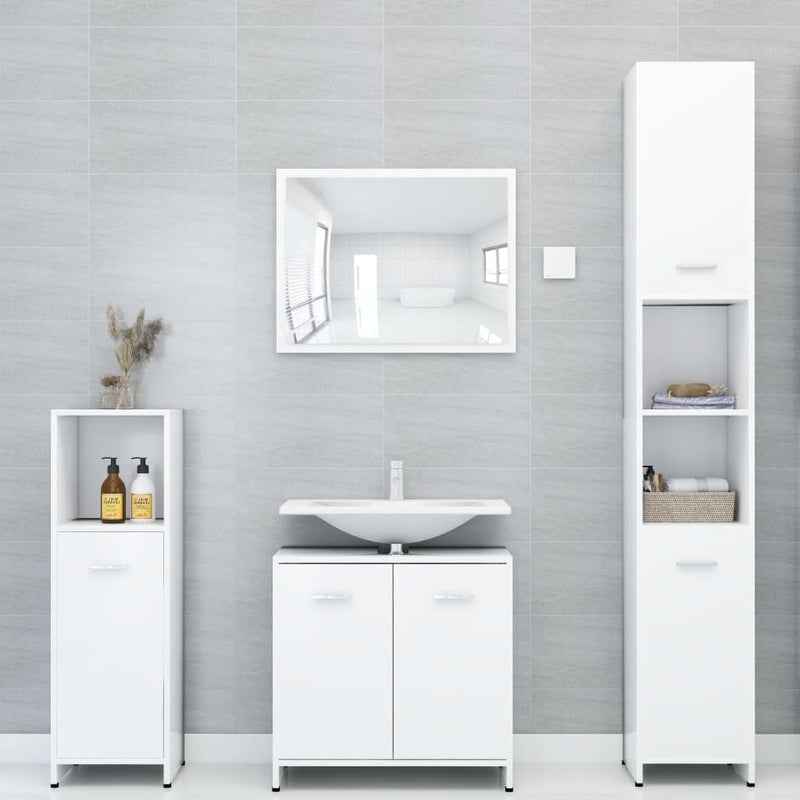 3 Piece Bathroom Furniture Set White Engineered Wood