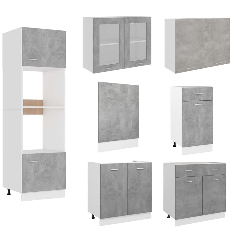 vidaXL 7 Piece Kitchen Cabinet Set Concrete Grey Engineered Wood