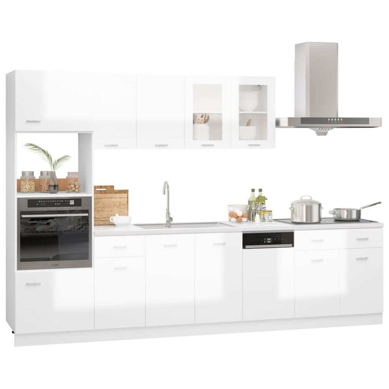 7 Piece Kitchen Cabinet Set High Gloss White Engineered Wood