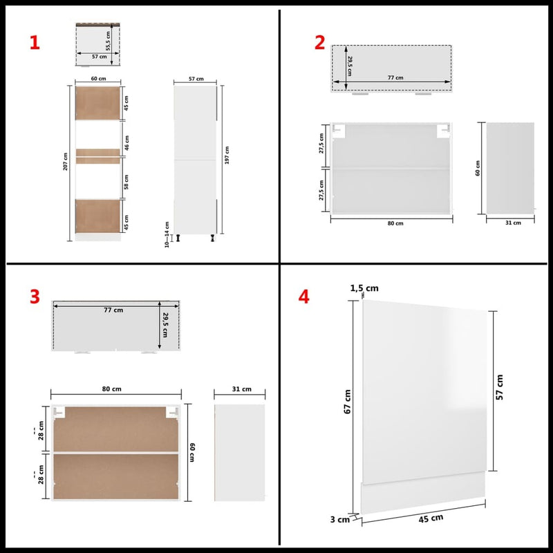 7 Piece Kitchen Cabinet Set High Gloss White Engineered Wood