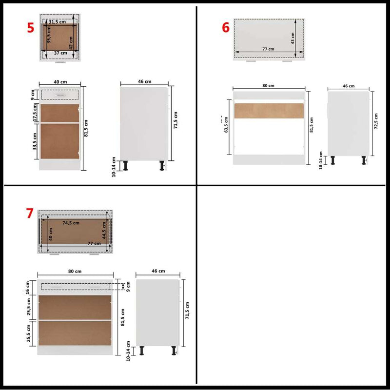 7 Piece Kitchen Cabinet Set High Gloss White Engineered Wood