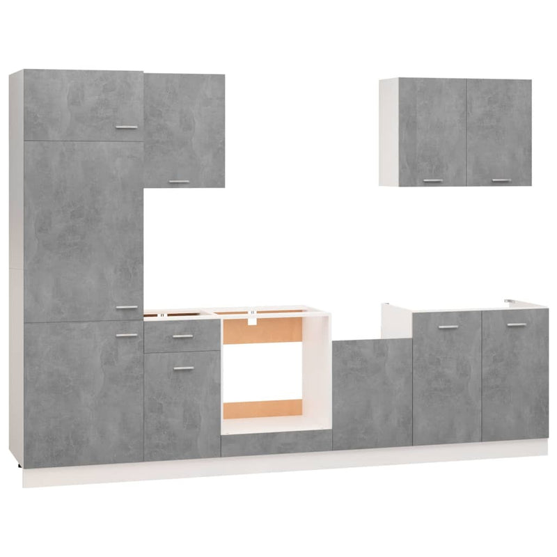 vidaXL 7 Piece Kitchen Cabinet Set Concrete Grey Engineered Wood