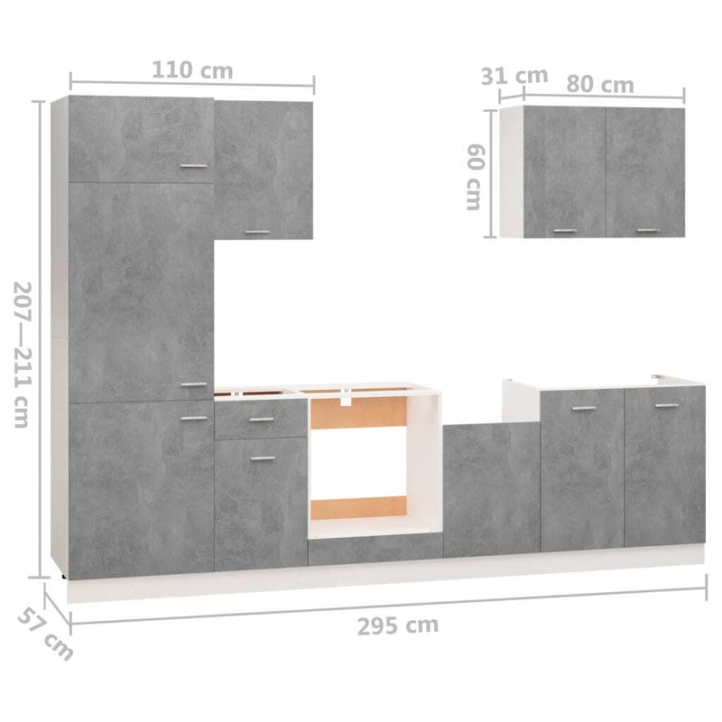 vidaXL 7 Piece Kitchen Cabinet Set Concrete Grey Engineered Wood