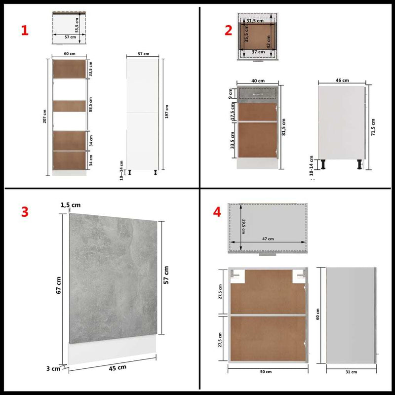 vidaXL 7 Piece Kitchen Cabinet Set Concrete Grey Engineered Wood