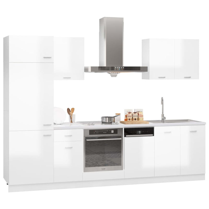 7 Piece Kitchen Cabinet Set High Gloss White Engineered Wood