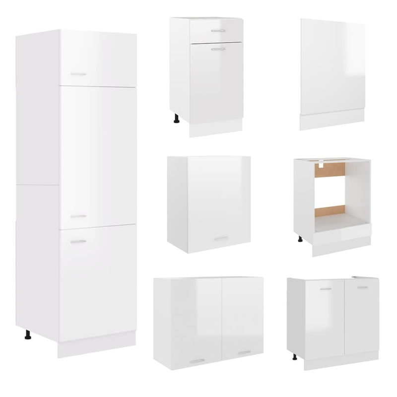 7 Piece Kitchen Cabinet Set High Gloss White Engineered Wood