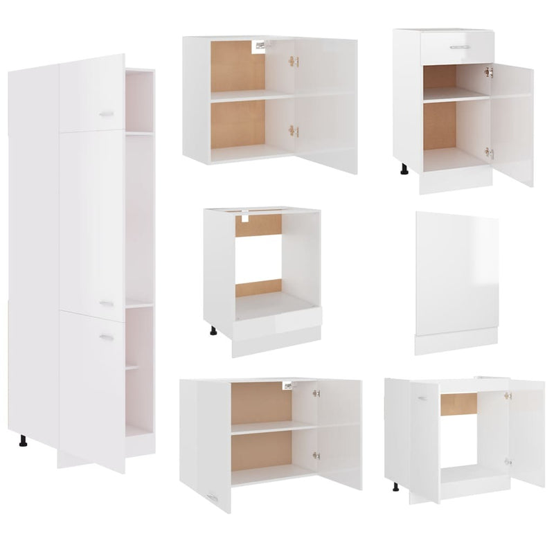 7 Piece Kitchen Cabinet Set High Gloss White Engineered Wood