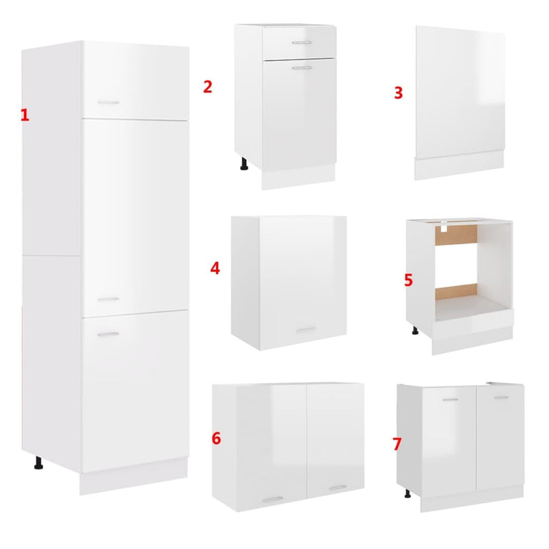 7 Piece Kitchen Cabinet Set High Gloss White Engineered Wood