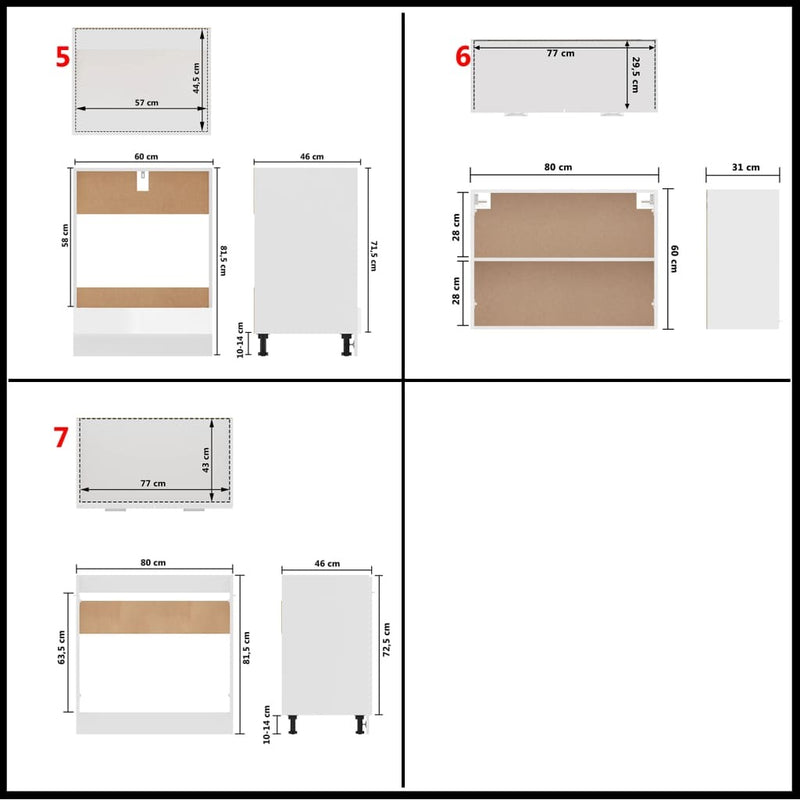 7 Piece Kitchen Cabinet Set High Gloss White Engineered Wood