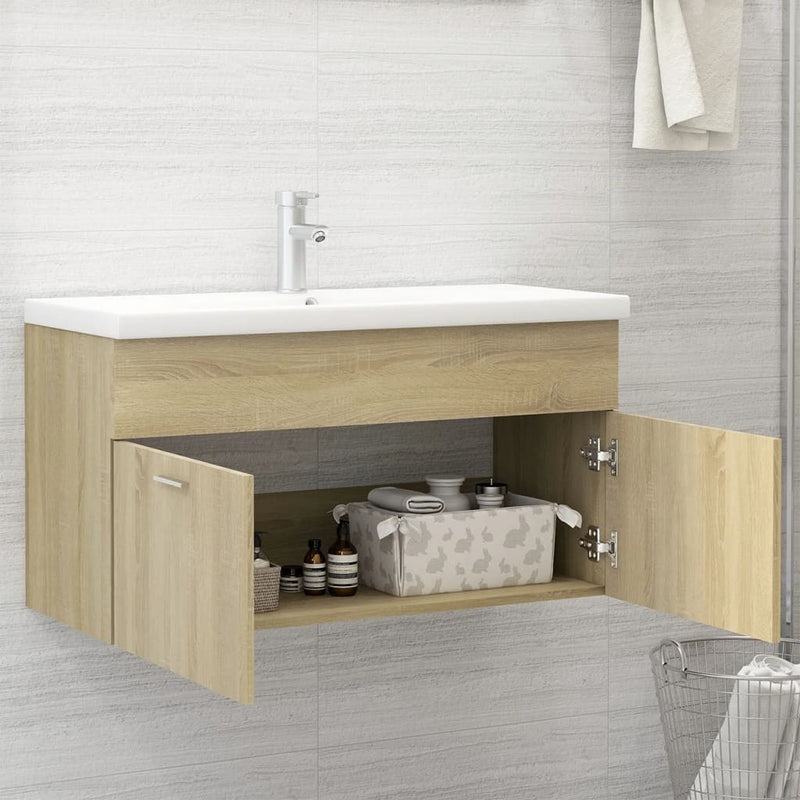 Sink Cabinet with Built-in Basin Sonoma Oak Engineered Wood