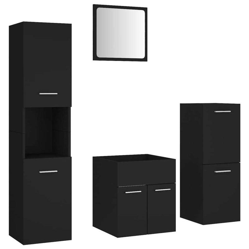 Bathroom Furniture Set Black Engineered Wood