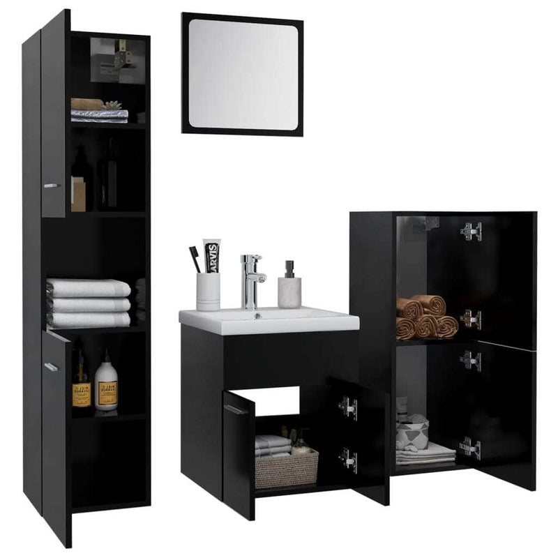 Bathroom Furniture Set Black Engineered Wood